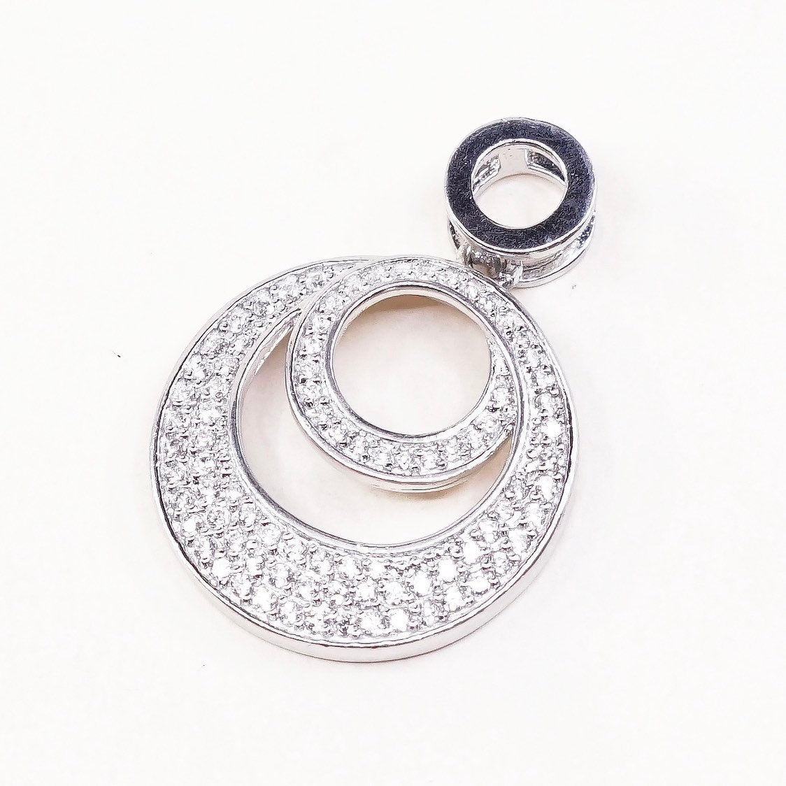VTG Sterling silver handmade pendant, 925 circle with round crystal