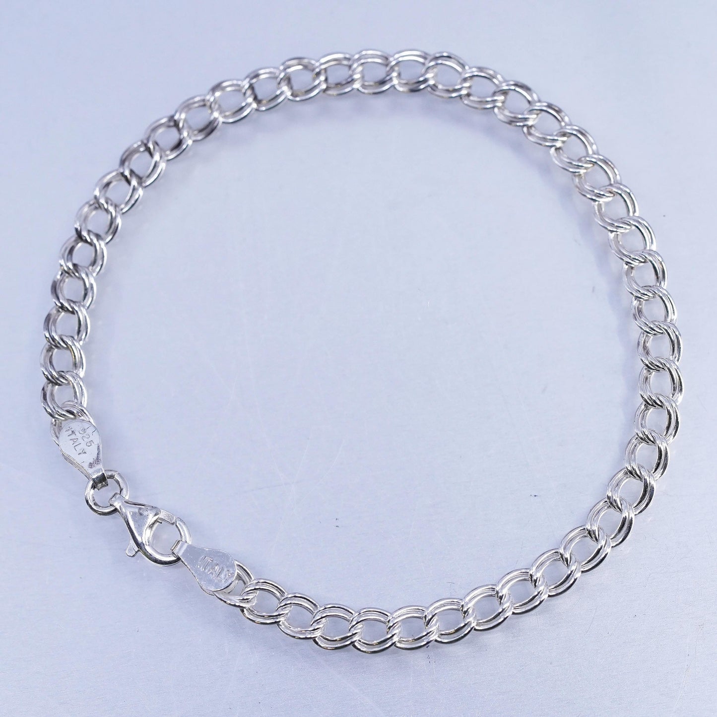 7" 4mm, Vintage Italian Sterling 925 silver bracelet, double curb link chain
