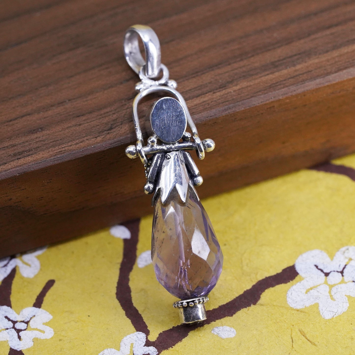 Vintage sterling 925 silver handmade healing crystal pendant with amethyst