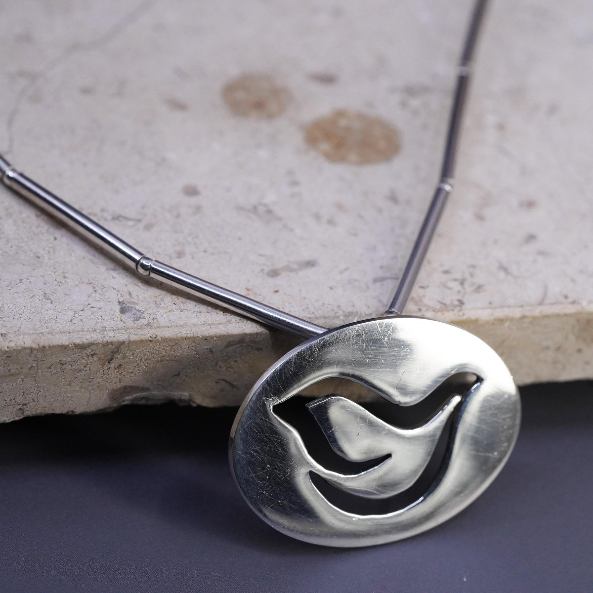 20", Sterling 925 Silver Dove Bird Necklace, Openwork Peace Dove, Oval Pendant