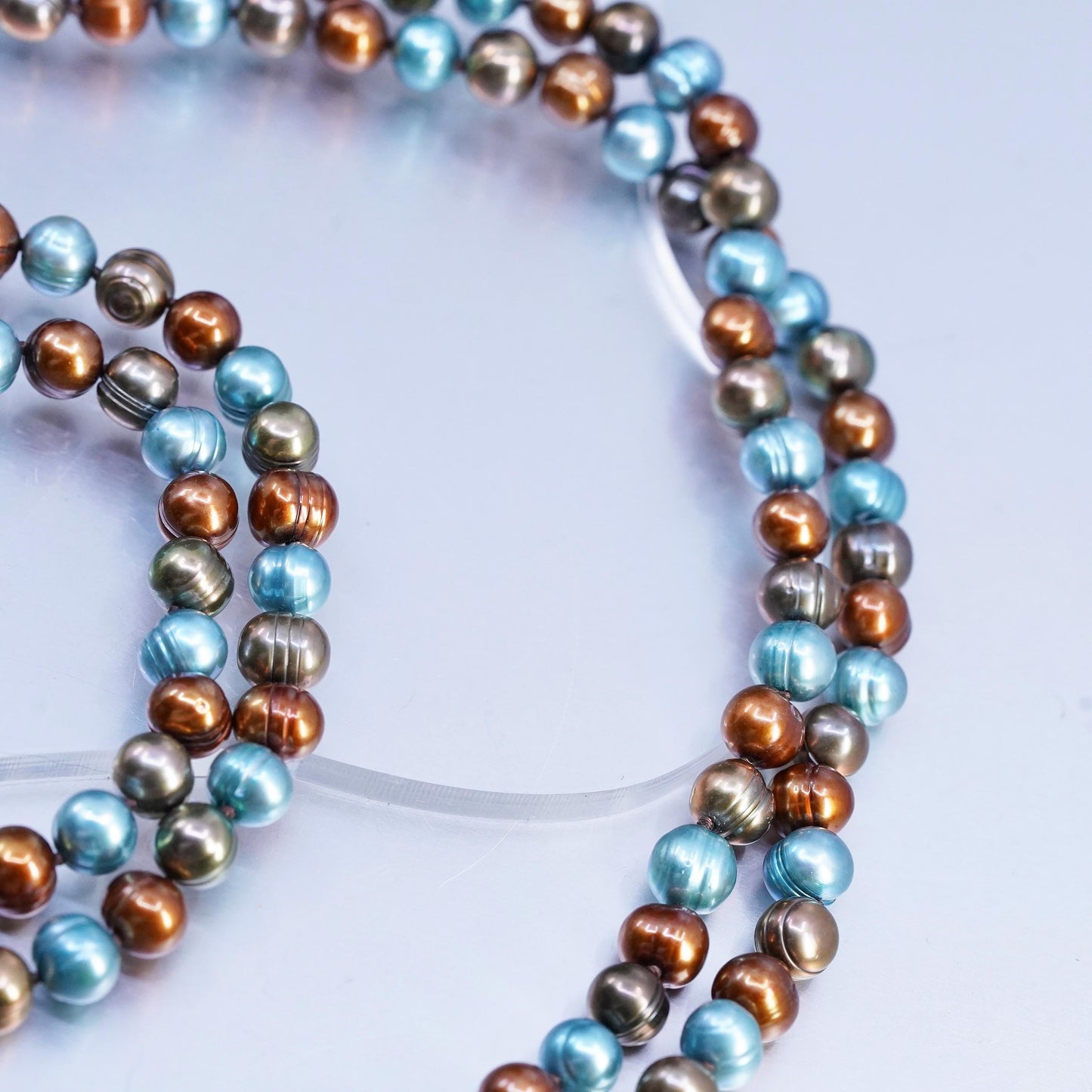 52”, Sterling 925 silver extra long necklace multi color freshwater pearl beads
