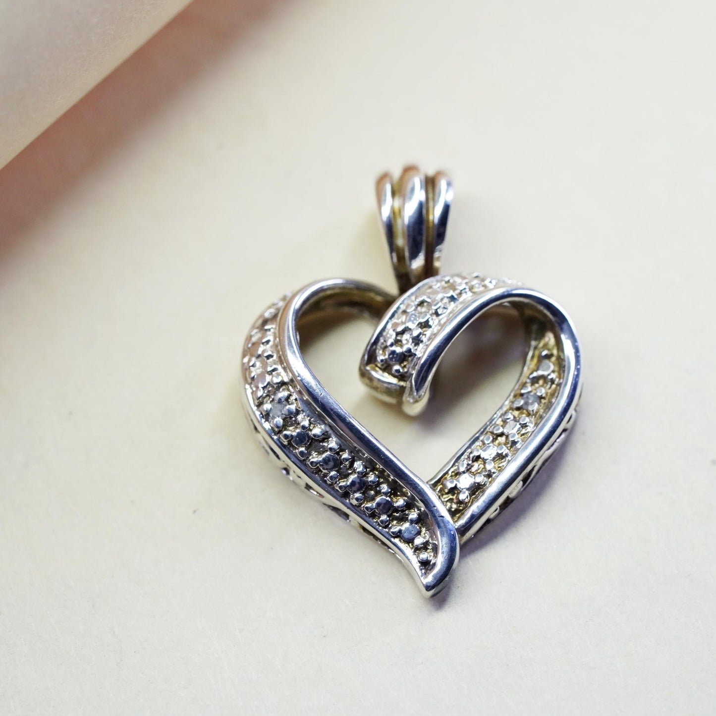 vintage Sterling silver 925 heart Pendant with real diamond
