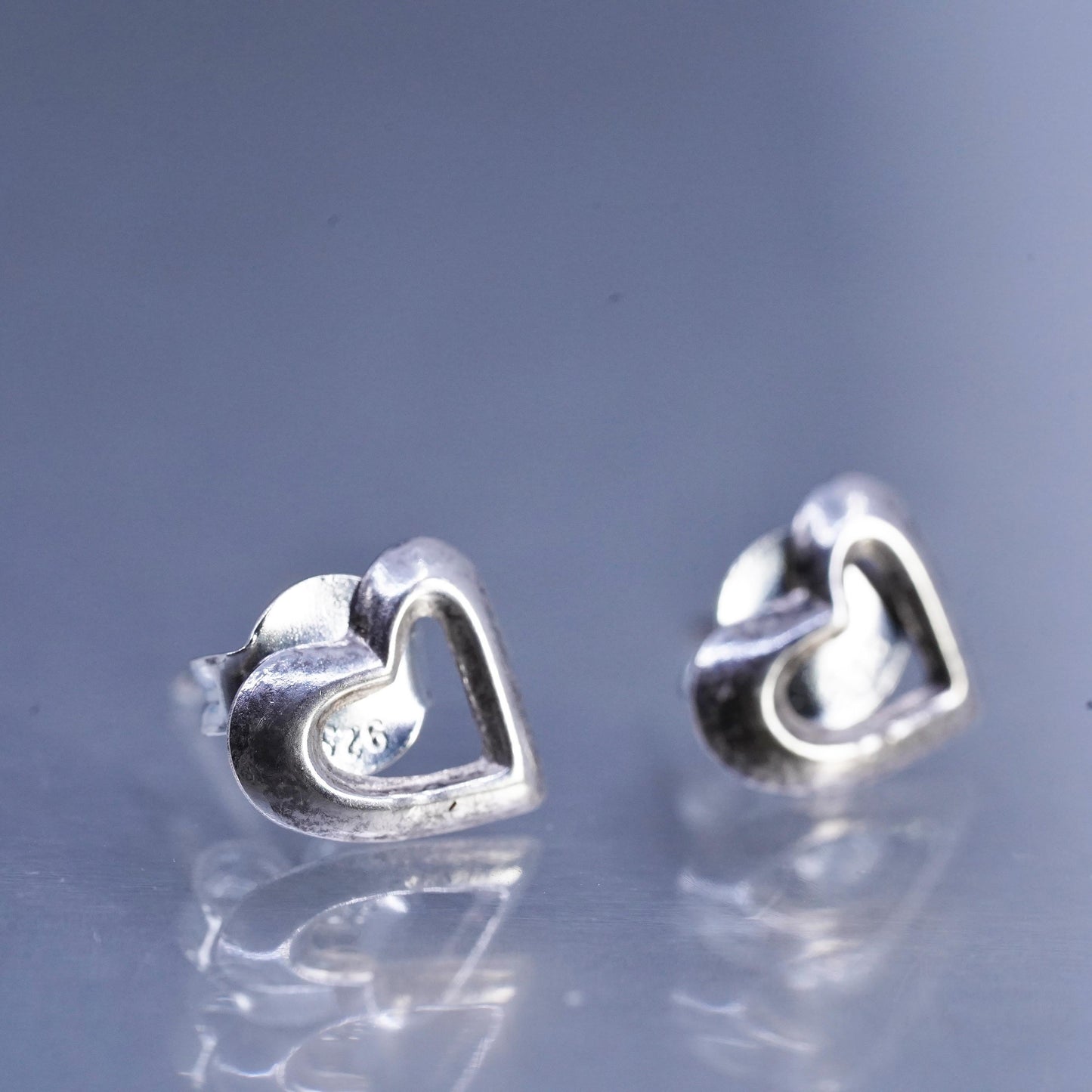 Vintage Sterling 925 silver handmade heart earrings, studs