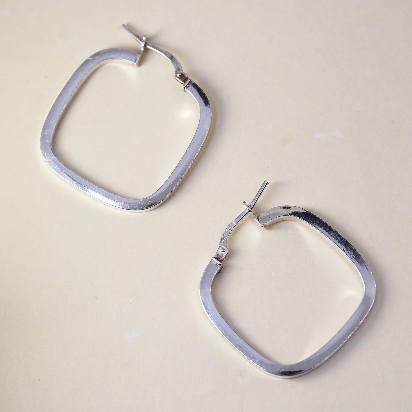 1.25" Vintage sterling silver loop earrings, primitive square hoops