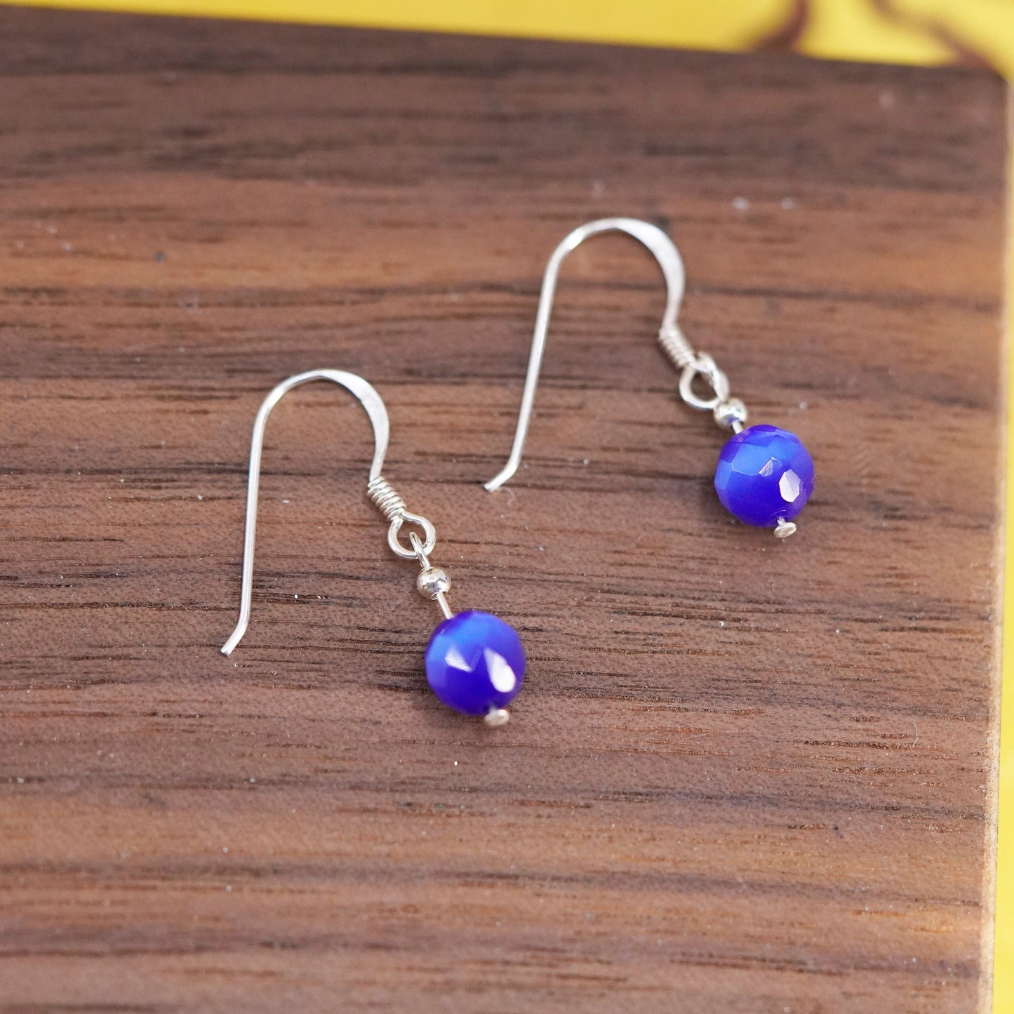 Vintage Sterling 925 silver handmade earrings with golden cat’s eye beads