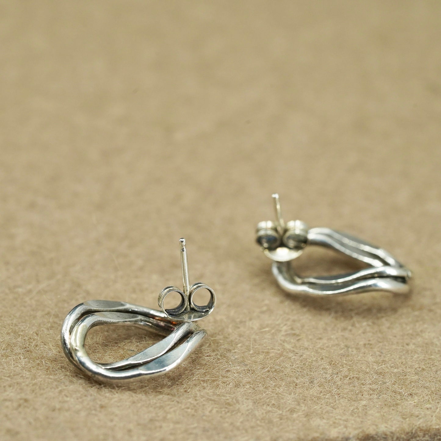 Vintage Sterling 925 silver handmade earrings, oval studs