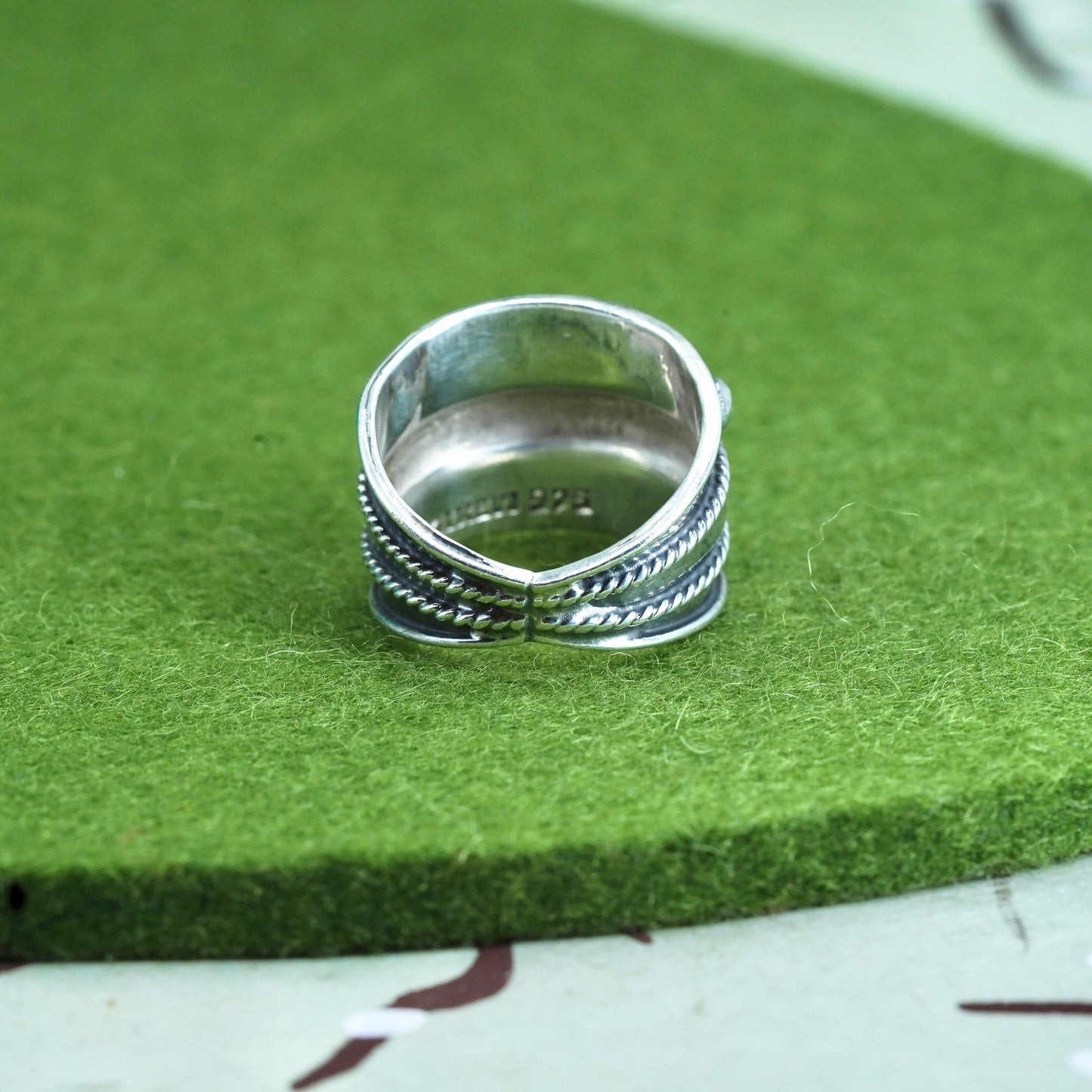 Size 6.5, vintage Sterling silver handmade ring, wide 925 textured band