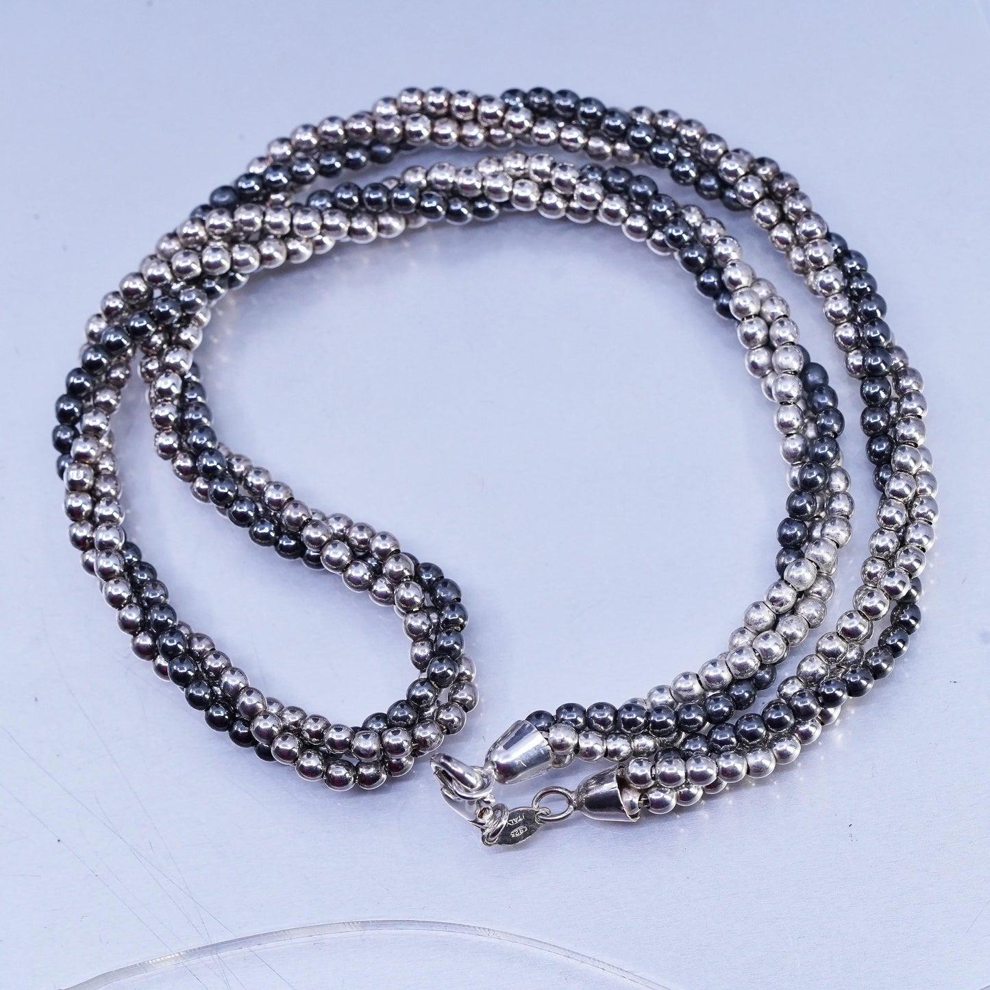 18", vintage Italian two tone Sterling 925 silver bead multi strands necklace