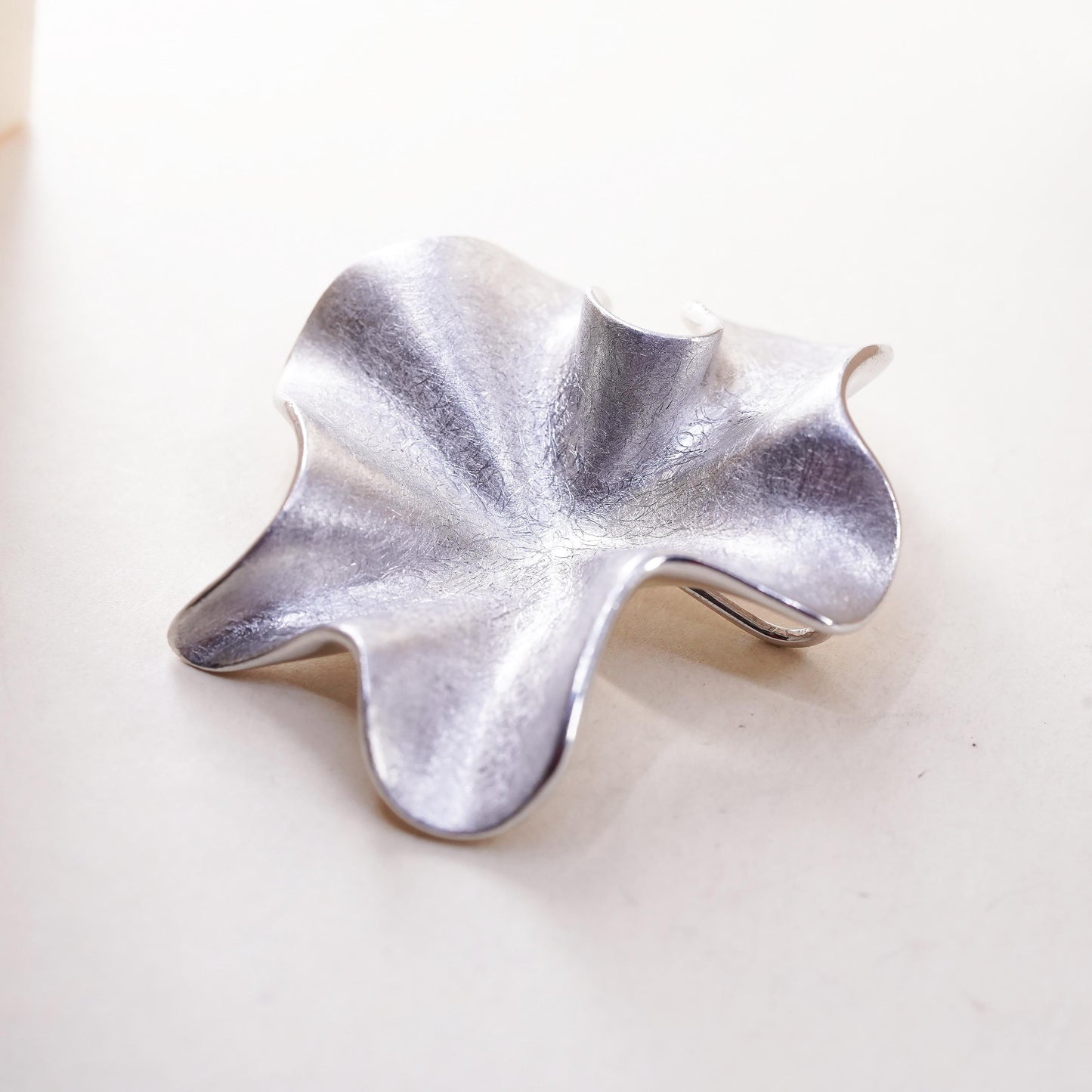 Designer JI Matte Sterling Silver Sculptural 925 pendant, Abstract Organic Form