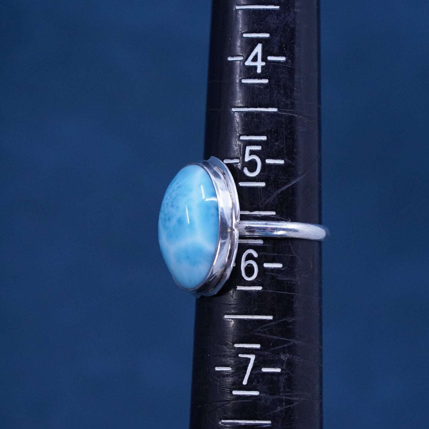 Size 5.5, Vintage sterling 925 silver handmade ring with oval larimar