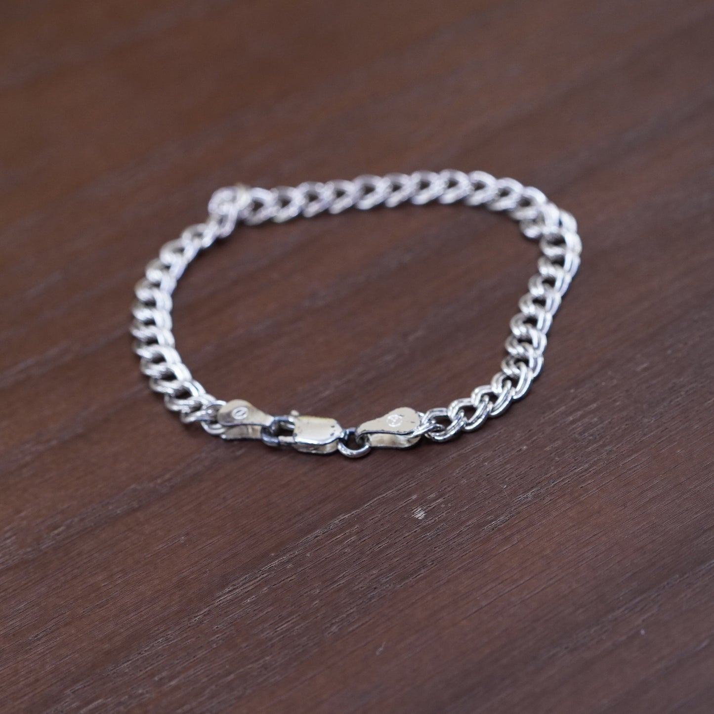 7”, 5mm, vintage Sterling silver handmade double curb bracelet, 925 charm chain