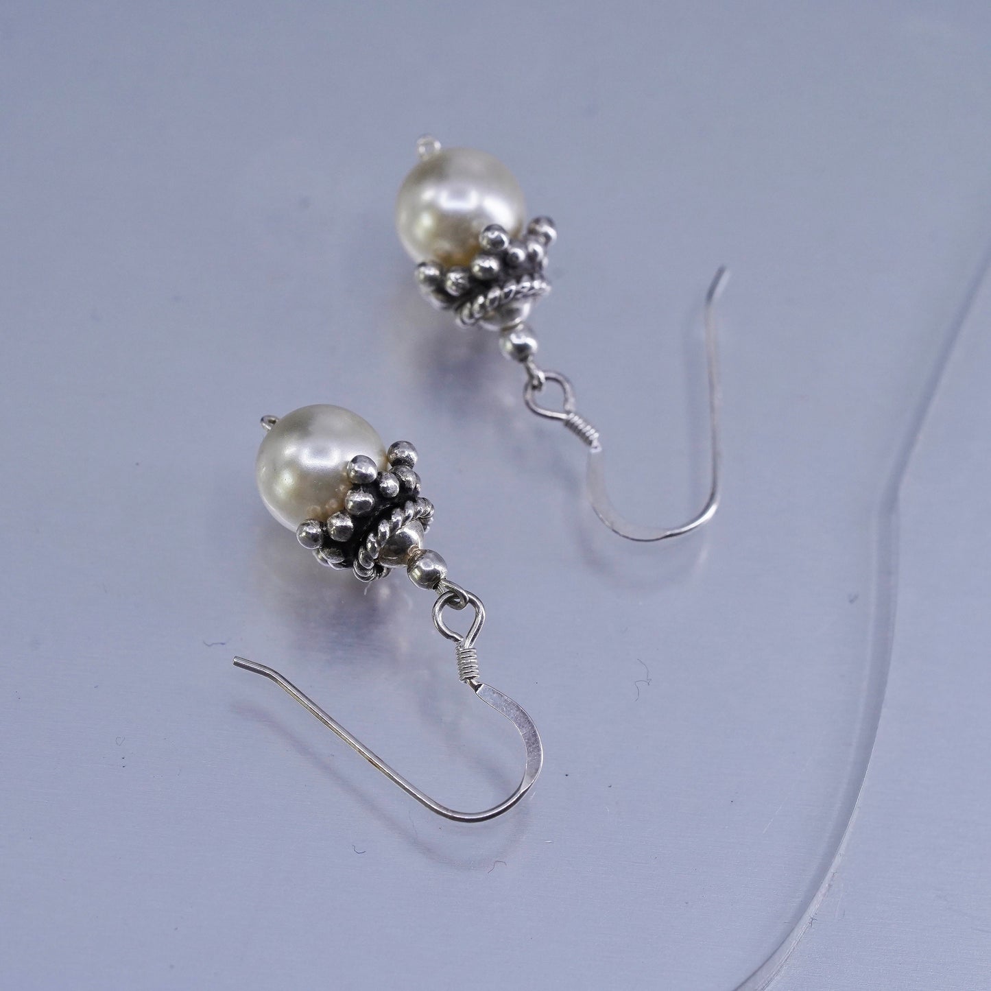 Vintage Sterling 925 silver handmade earrings with pearl