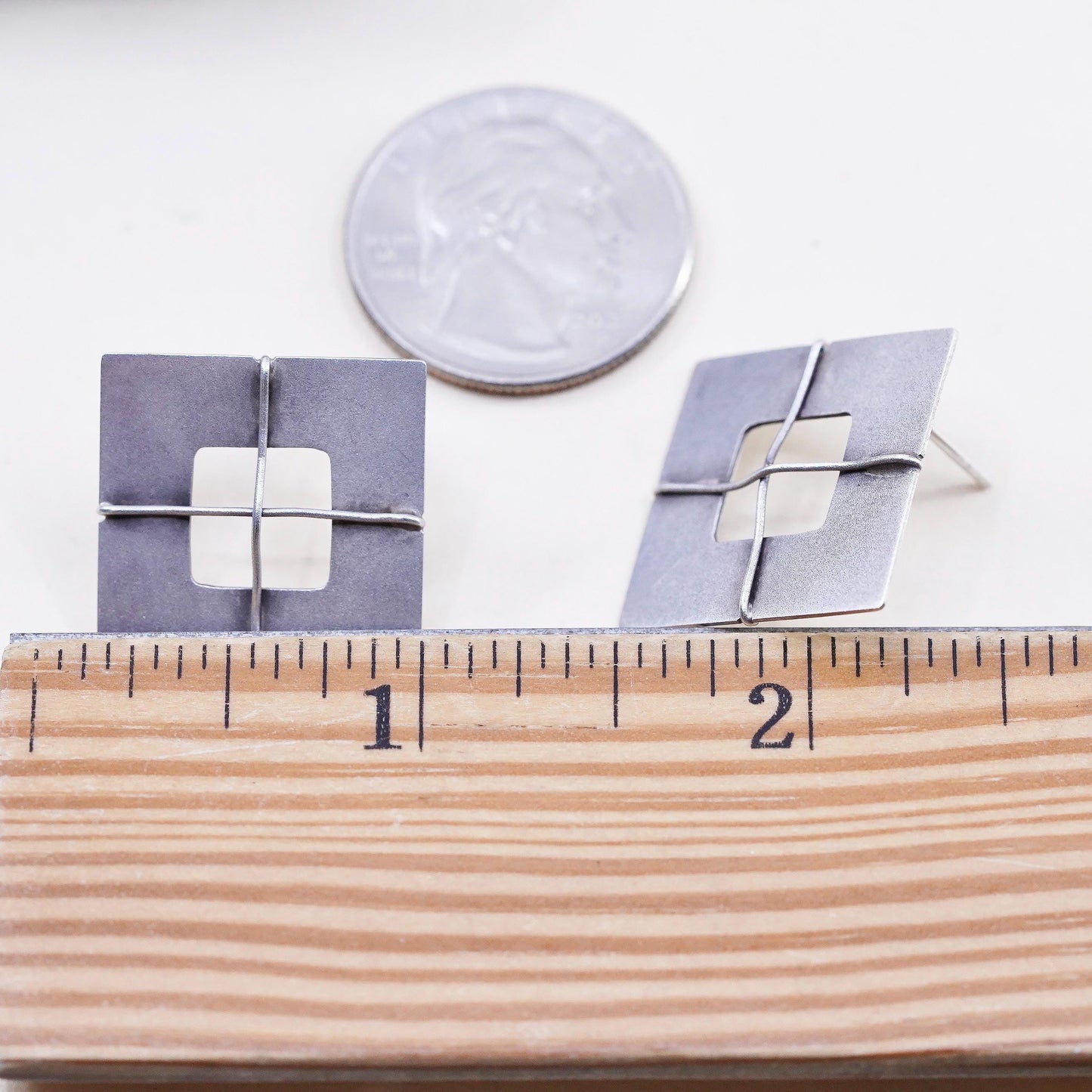 Vintage southwestern matte sterling silver studs, 925 square wired earrings