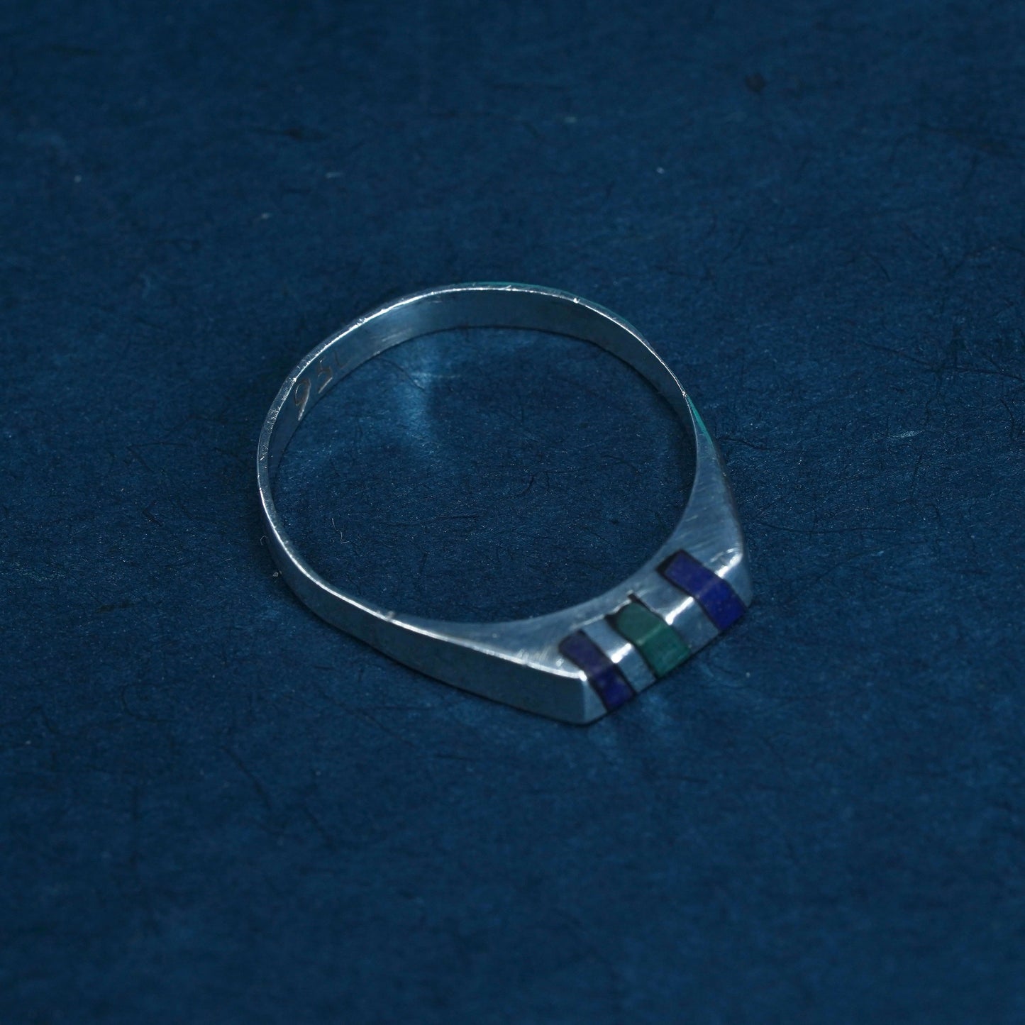 Size 8.5, Mexico sterling 950 silver handmade ring with lapis lazuli malachite