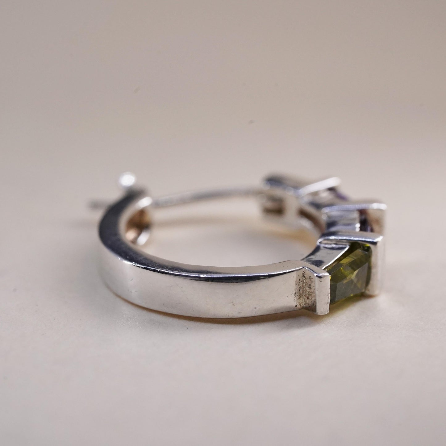 0.5”, matte sterling silver single earring, 925 huggie hoop amethyst peridot