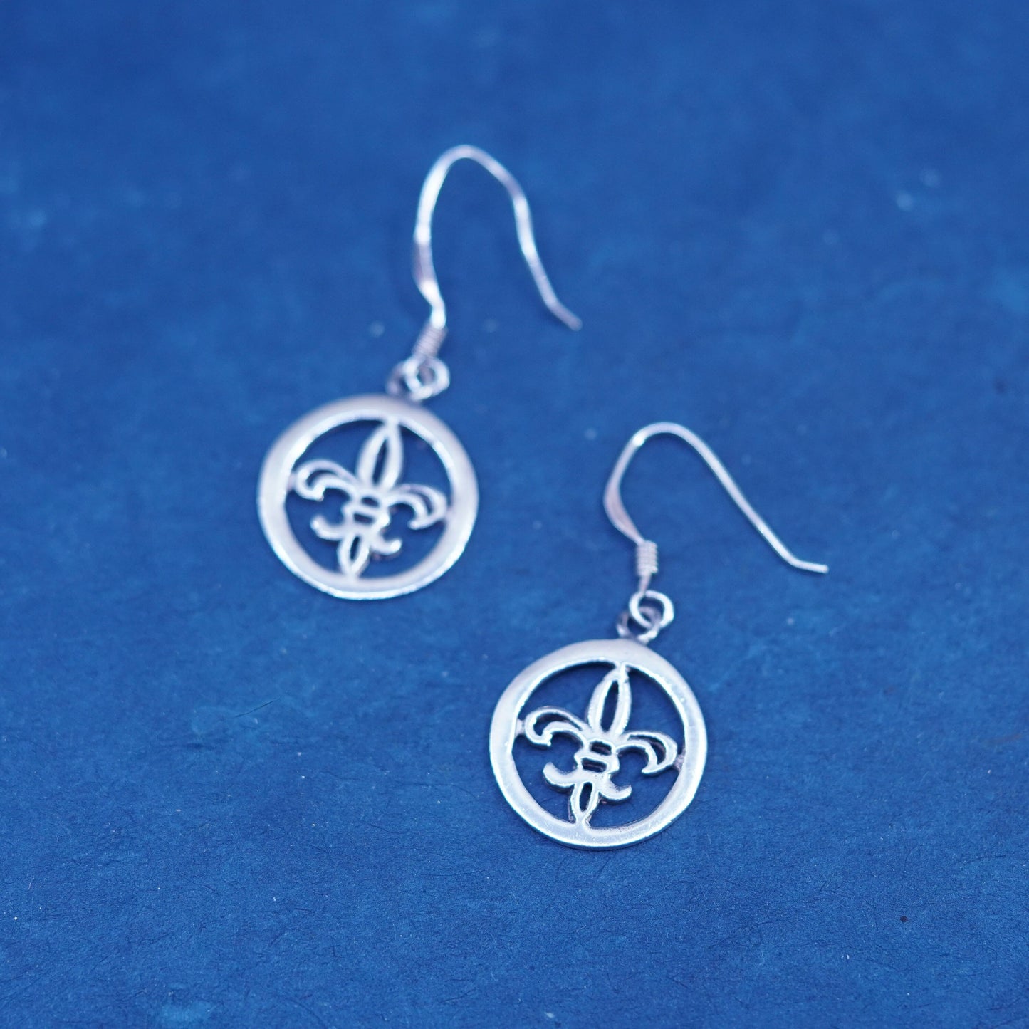 Vintage Sterling silver handmade earrings, 925 French fleur-de-lis drops