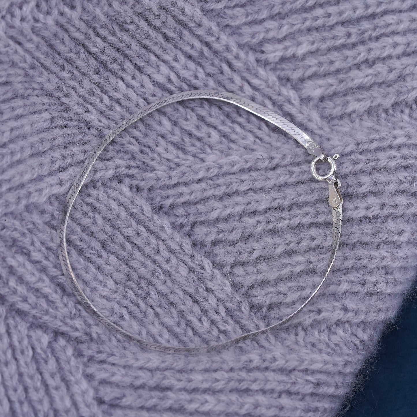 7.5”, 4mm, vintage Sterling silver handmade bracelet, 925 herringbone chain
