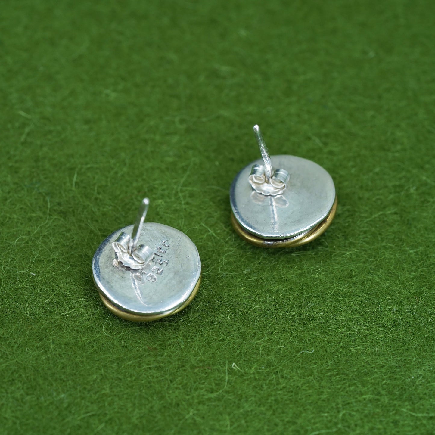 Vintage two tone Mexico Sterling brass studs 925 silver earrings w/ brass cable