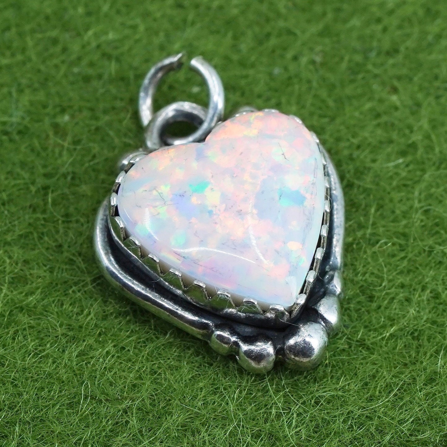 Vintage sterling silver handmade pendant, Mexico 925 heart with opal