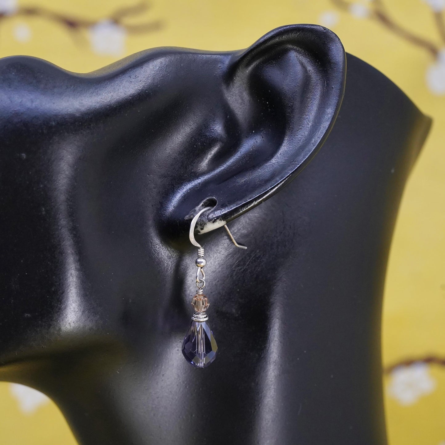 Vintage Sterling 925 silver handmade earrings with teardrop amethyst