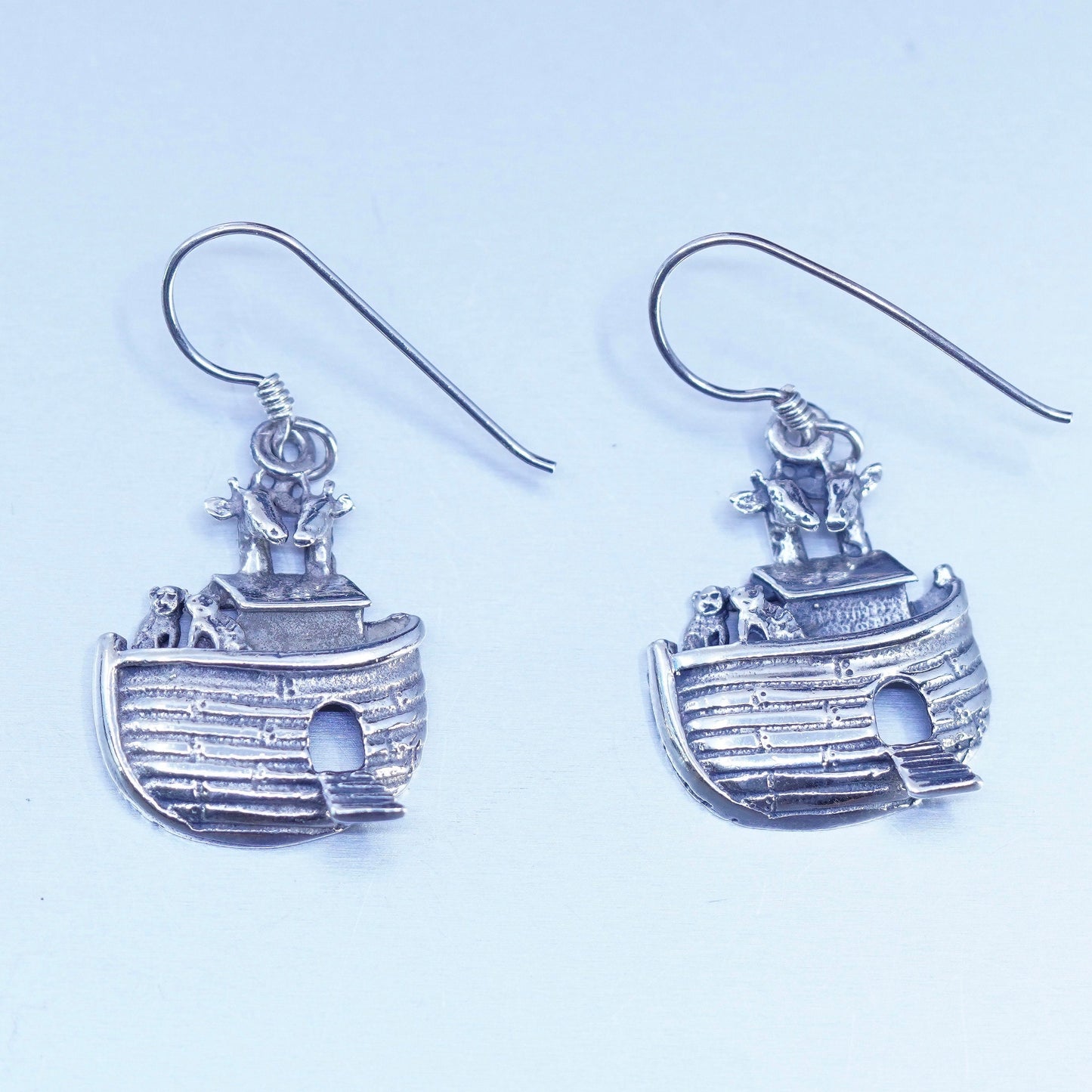 Vintage Sterling silver Handmade earrings, 925 Noah’s ark w/ Giraffe bear lion