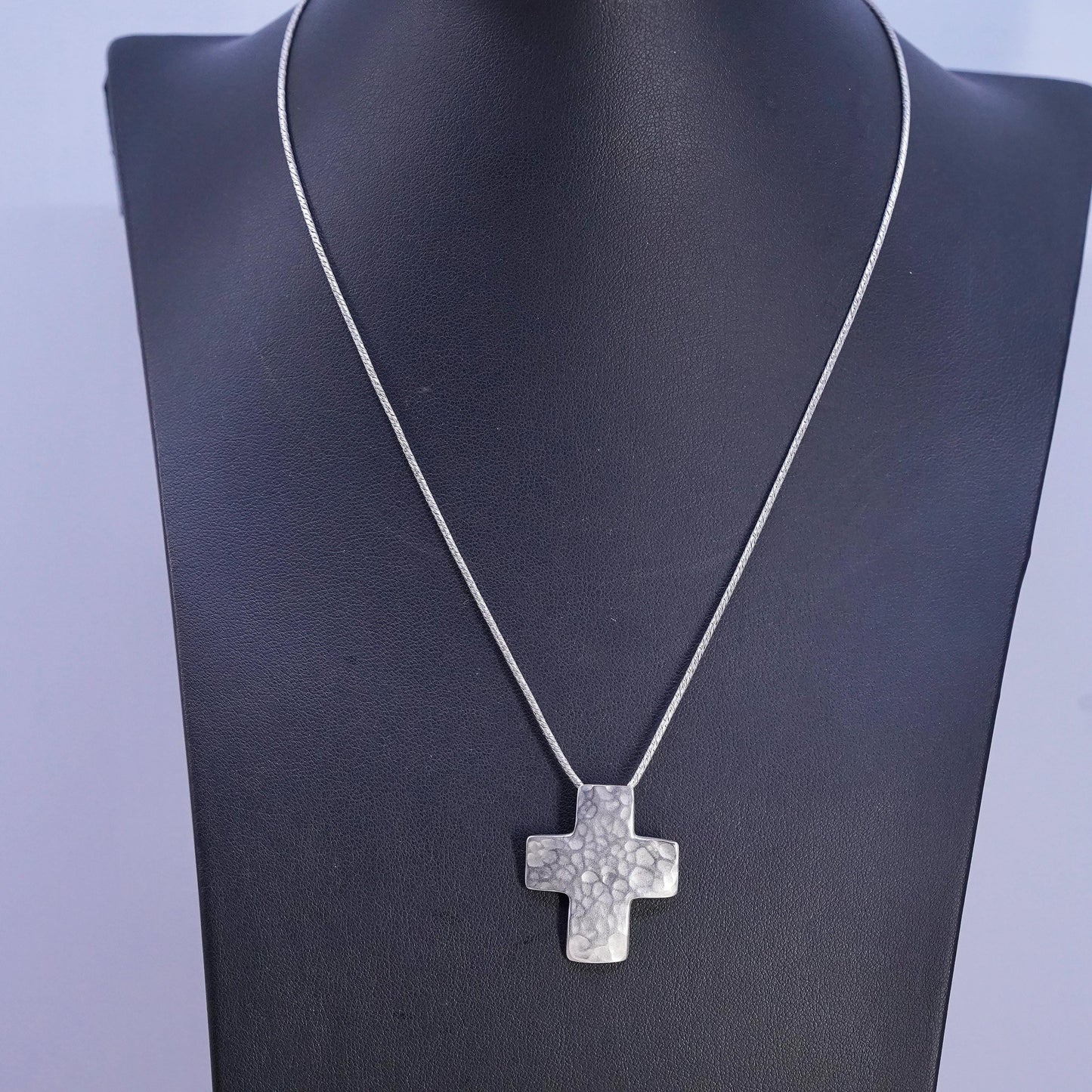 18" VTG Israel Sterling silver necklace, 925 snake chain textured cross pendant