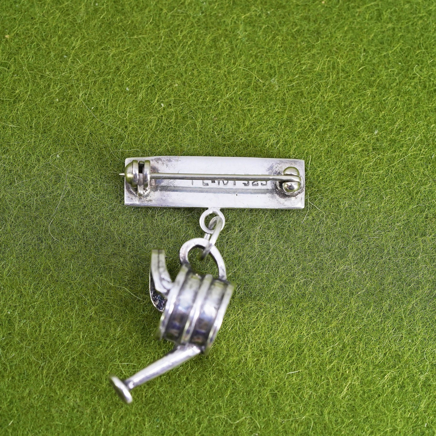 Mexican sterling silver handmade brooch, 925 blank bar with watering can charm