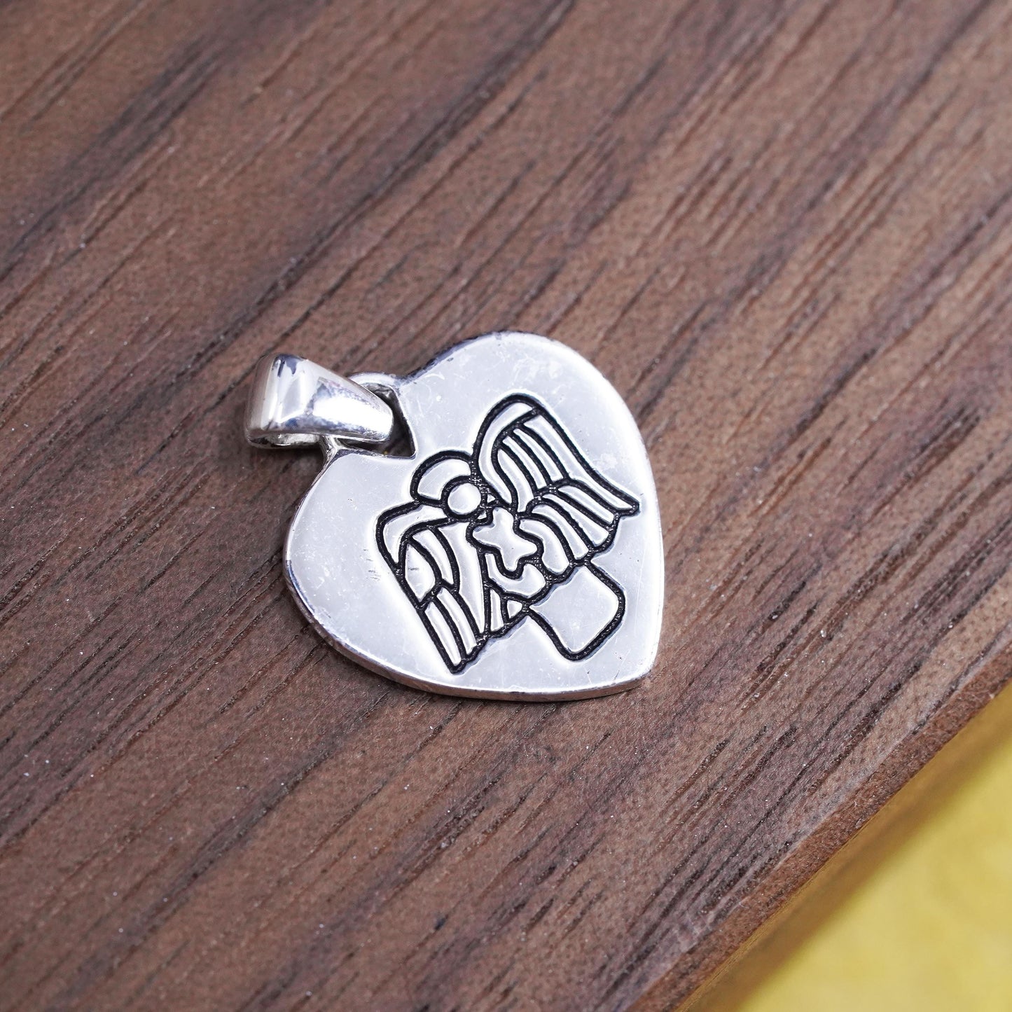 Vintage Sterling silver handmade charm, 925 guardian angel protect me pendant