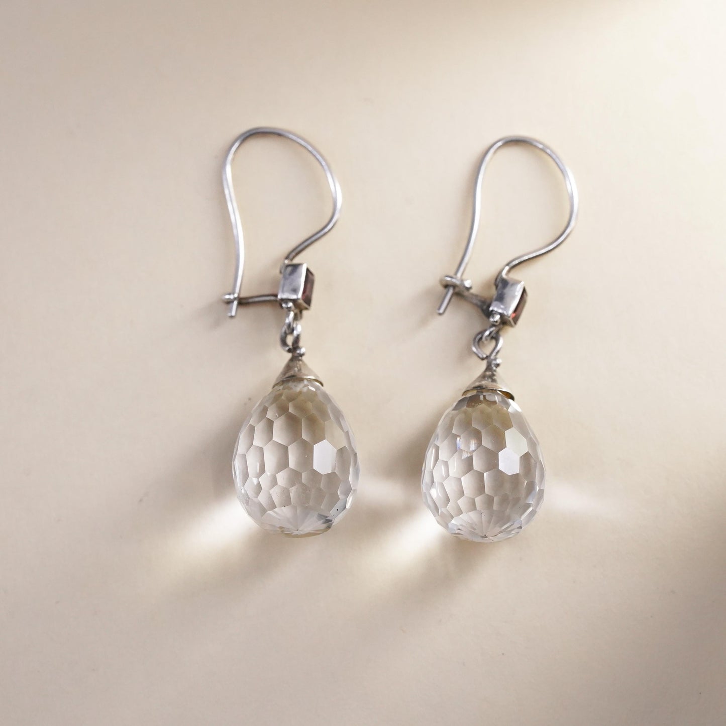Vintage sterling silver 925 earrings with teardrop crystal drops ruby details