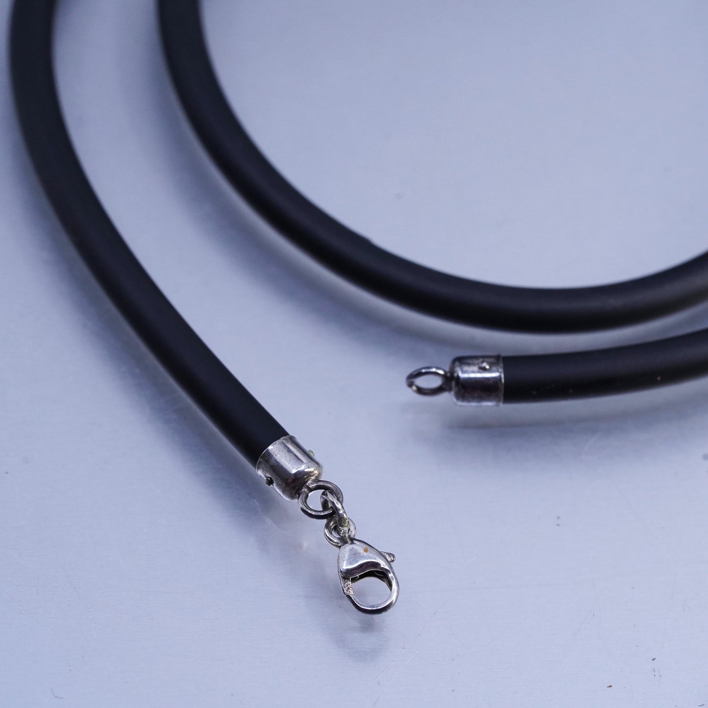 18" 4mm, vintage 925 Sterling Silver Handmade black rubber Necklace