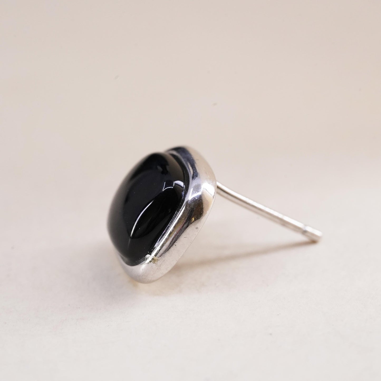Vintage Sterling 925 silver handmade square stud with onyx, single earring