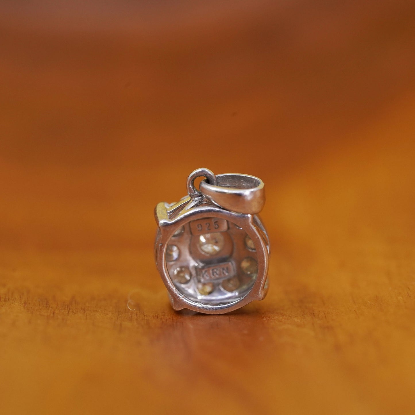 Vintage sterling silver pendant, 925 circle with dancing genuine diamond