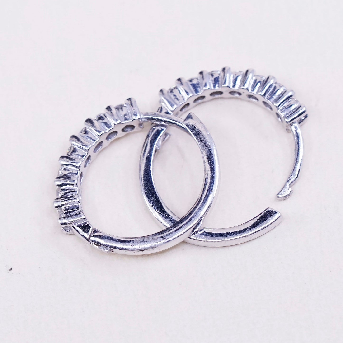 0.5”, fashion sterling silver earrings, 925 silver hoops, Huggie with clear Cz