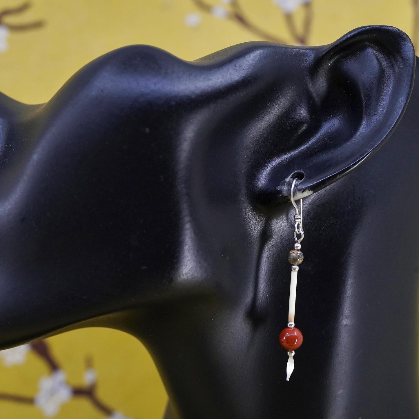 Vintage Sterling silver handmade earrings, 925 hooks with Jasper beads