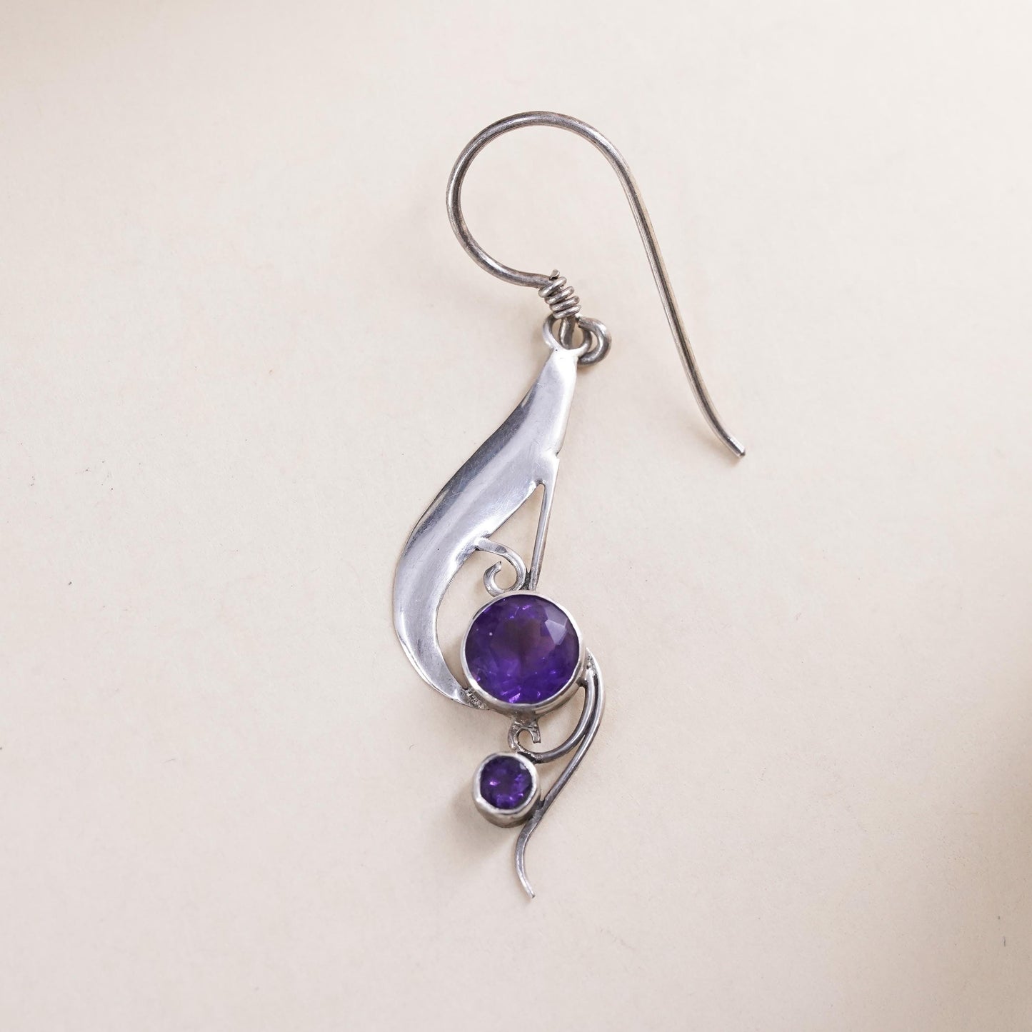 Southwestern sterling silver 925 handmade single earring with amethyst