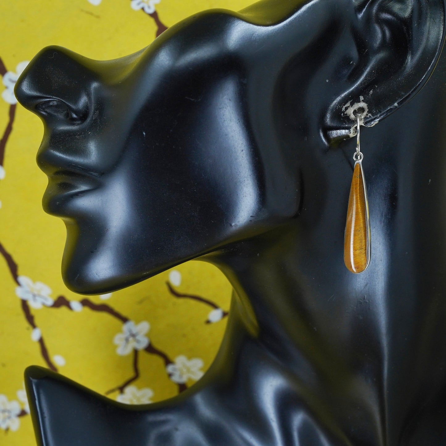 Vintage Sterling 925 silver handmade teardrop earrings with golden tiger eye