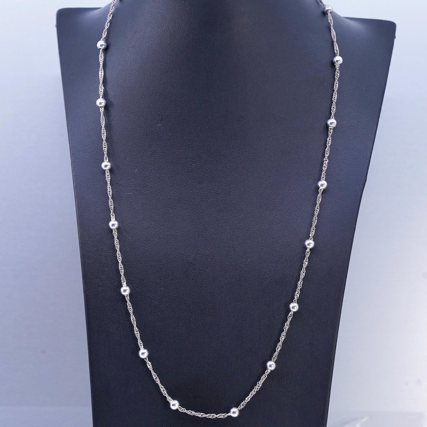 24", Italian Sterling 925 silver handmade twisted curb chain necklace 4mm beads