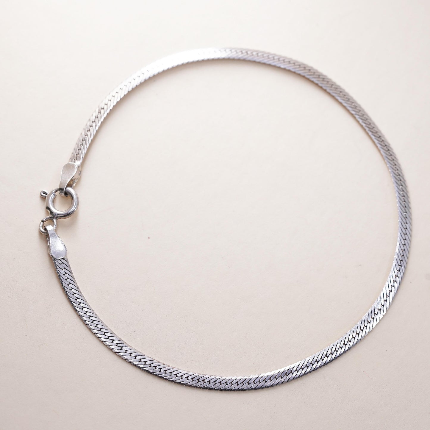 7.5” 3mm, Vintage sterling 925 silver bracelet, herringbone link bracelet