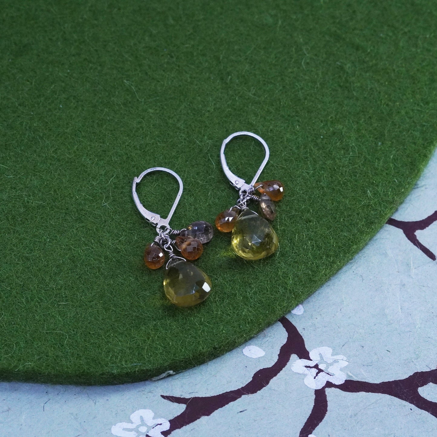 Vintage Sterling 925 silver handmade earrings with citrine beads