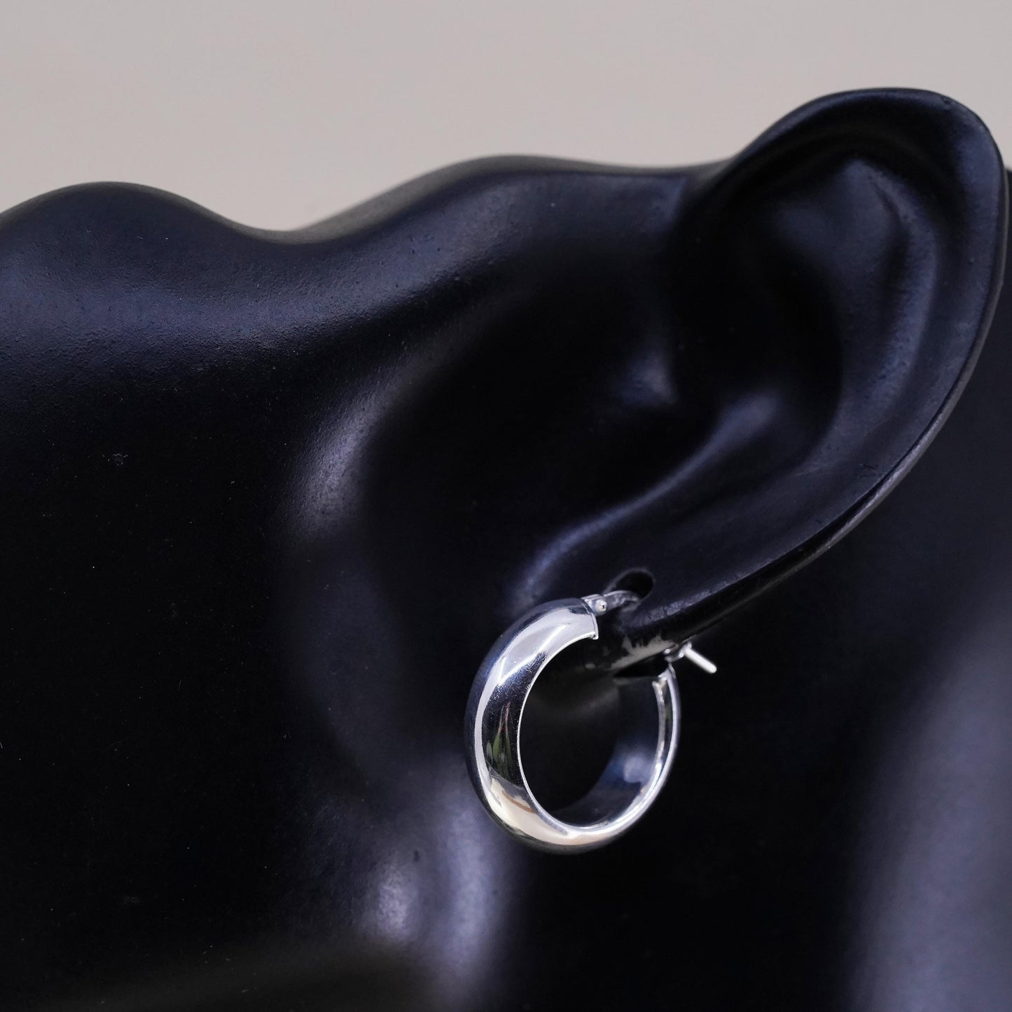 0.75", Vintage sterling silver wide hoops, 925 silver huggie earrings