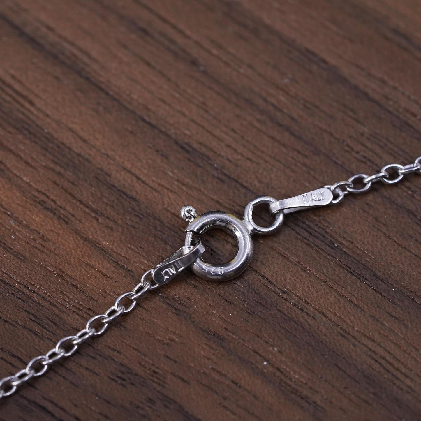18", vintage Sterling silver necklace, Italy 925 circle chain with cz pendant