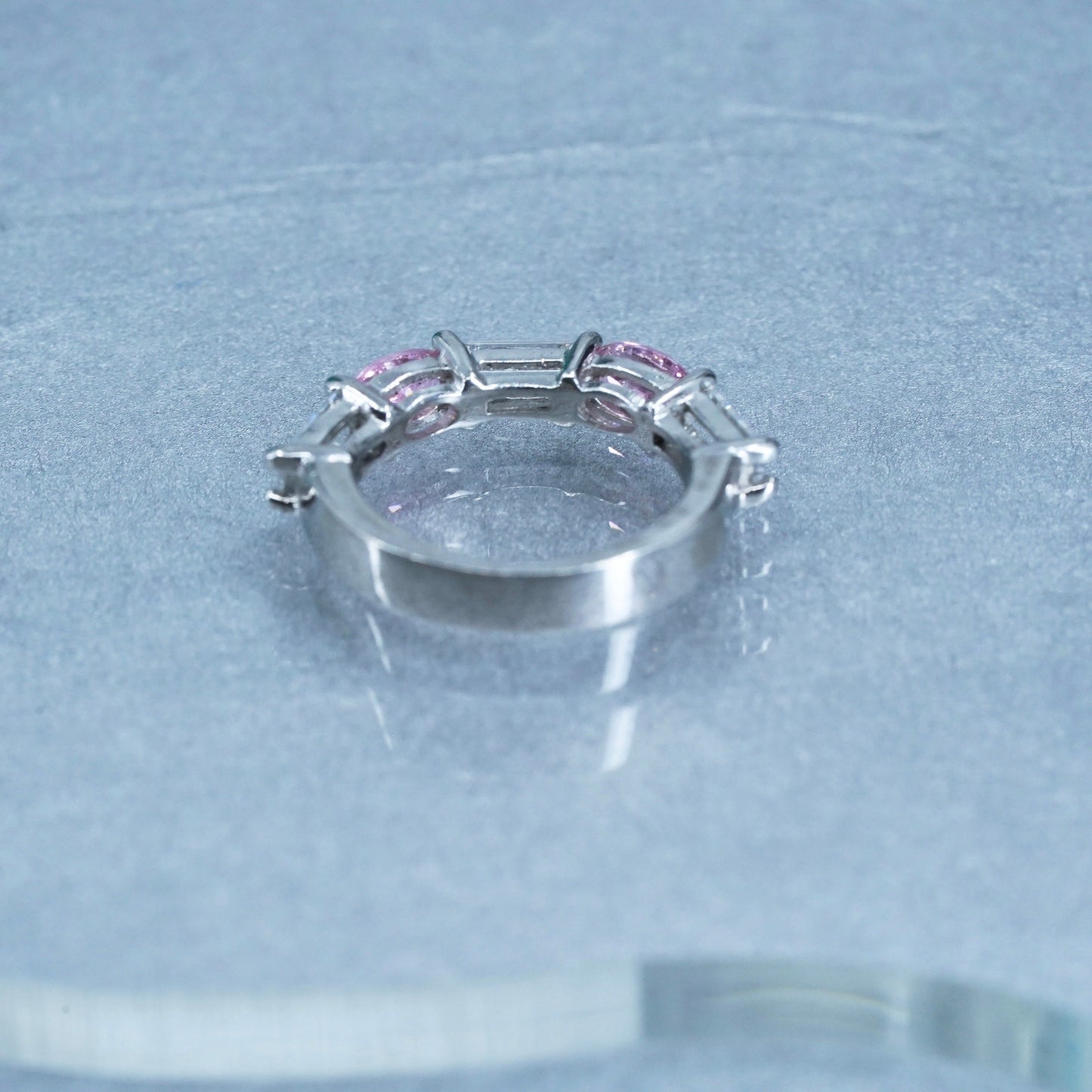 Size 4.5, vintage Sterling 925 silver wedding ring, Cz stackable band