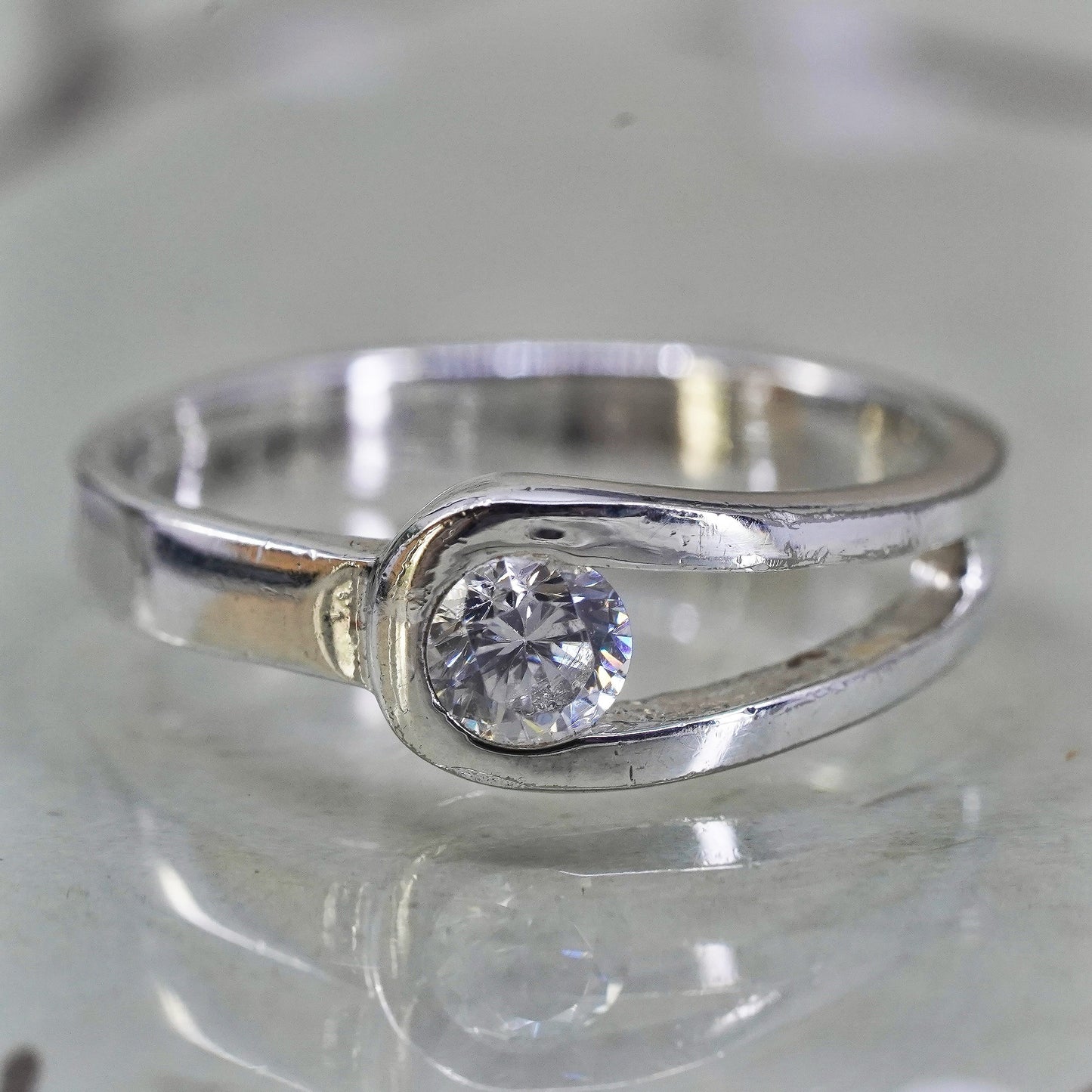 Size 8, Vintage sterling silver handmade ring, engagement ring with cz