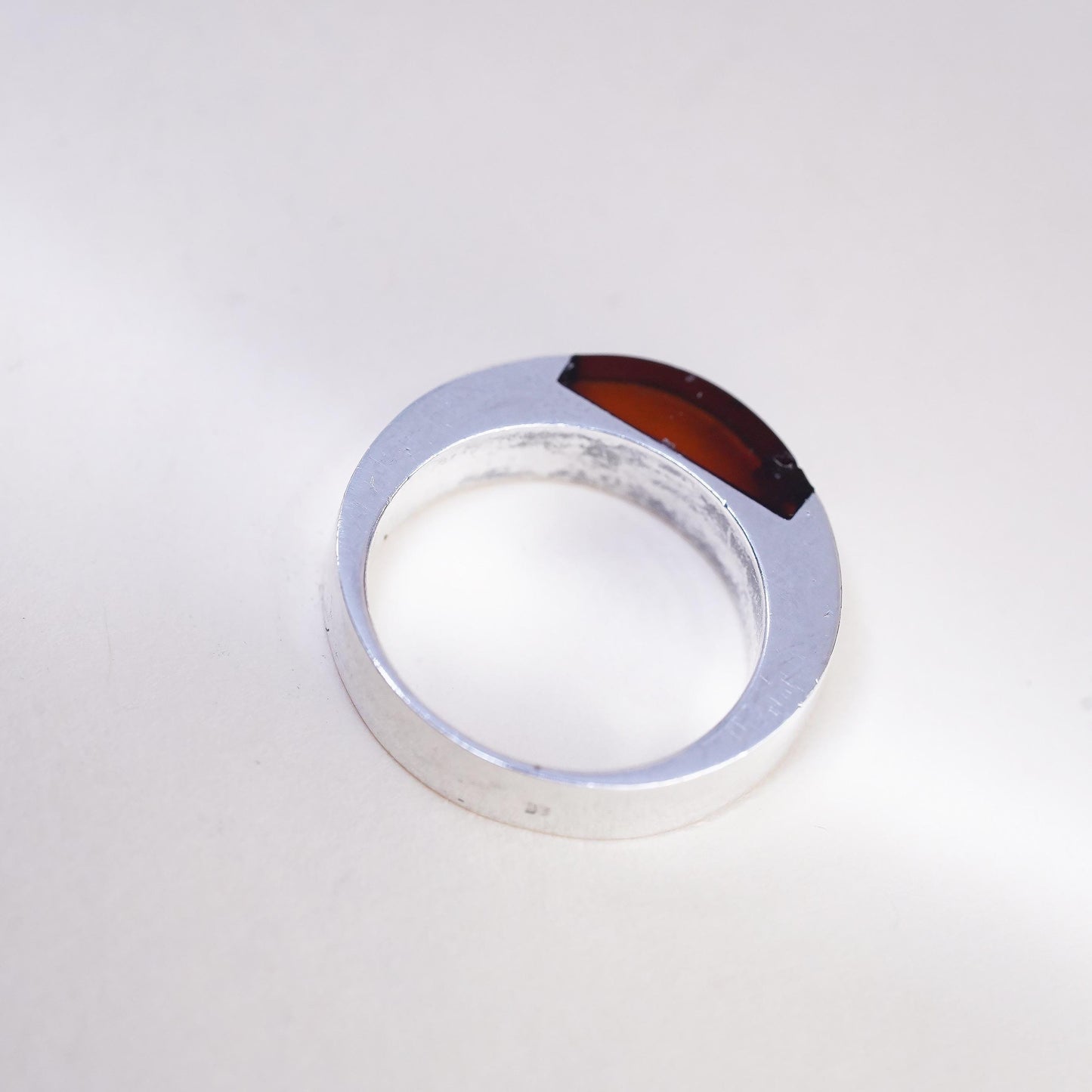 Size 6.5, Vintage sterling silver 925 handmade band ring with Amber inlay