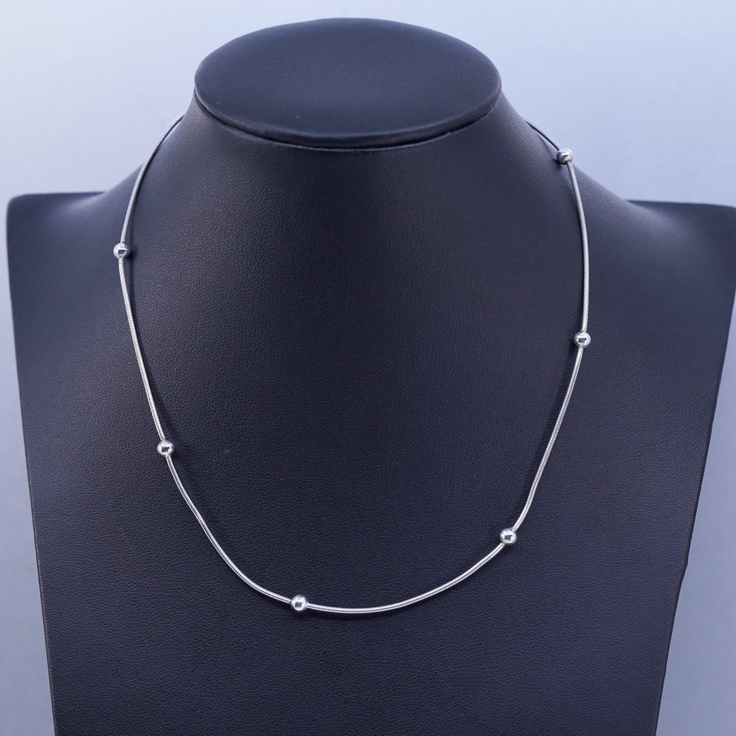 16”, vintage Sterling silver necklace, 925 snake chain with beads