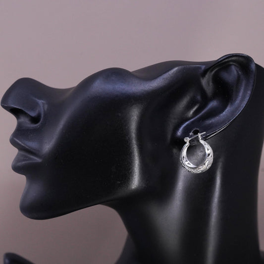 0.75", VTG Italian Sterling silver handmade earrings, 925 filigree hoops Huggie