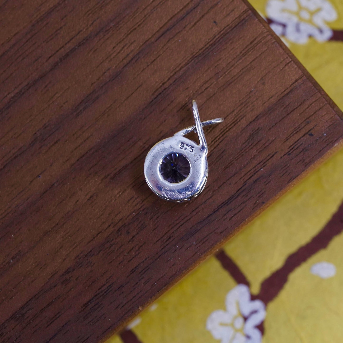 Vintage modern Sterling silver handmade pendant, 925 Circle Pendant with CZ