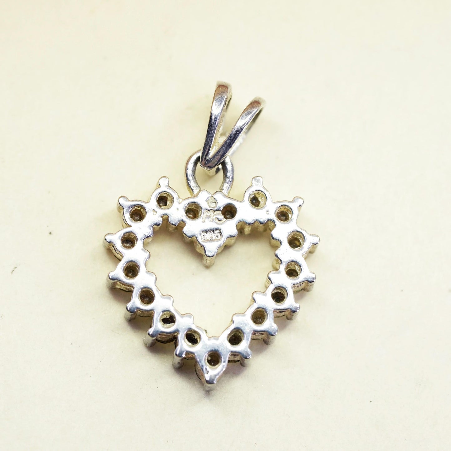 Vintage sterling 925 silver heart pendant with cluster clear Cz around