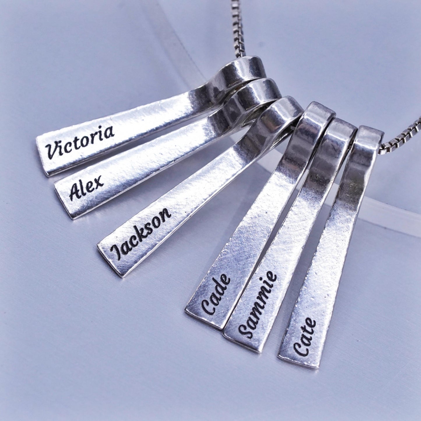 18”, Vintage Sterling 925 silver box chain necklace with name pendants