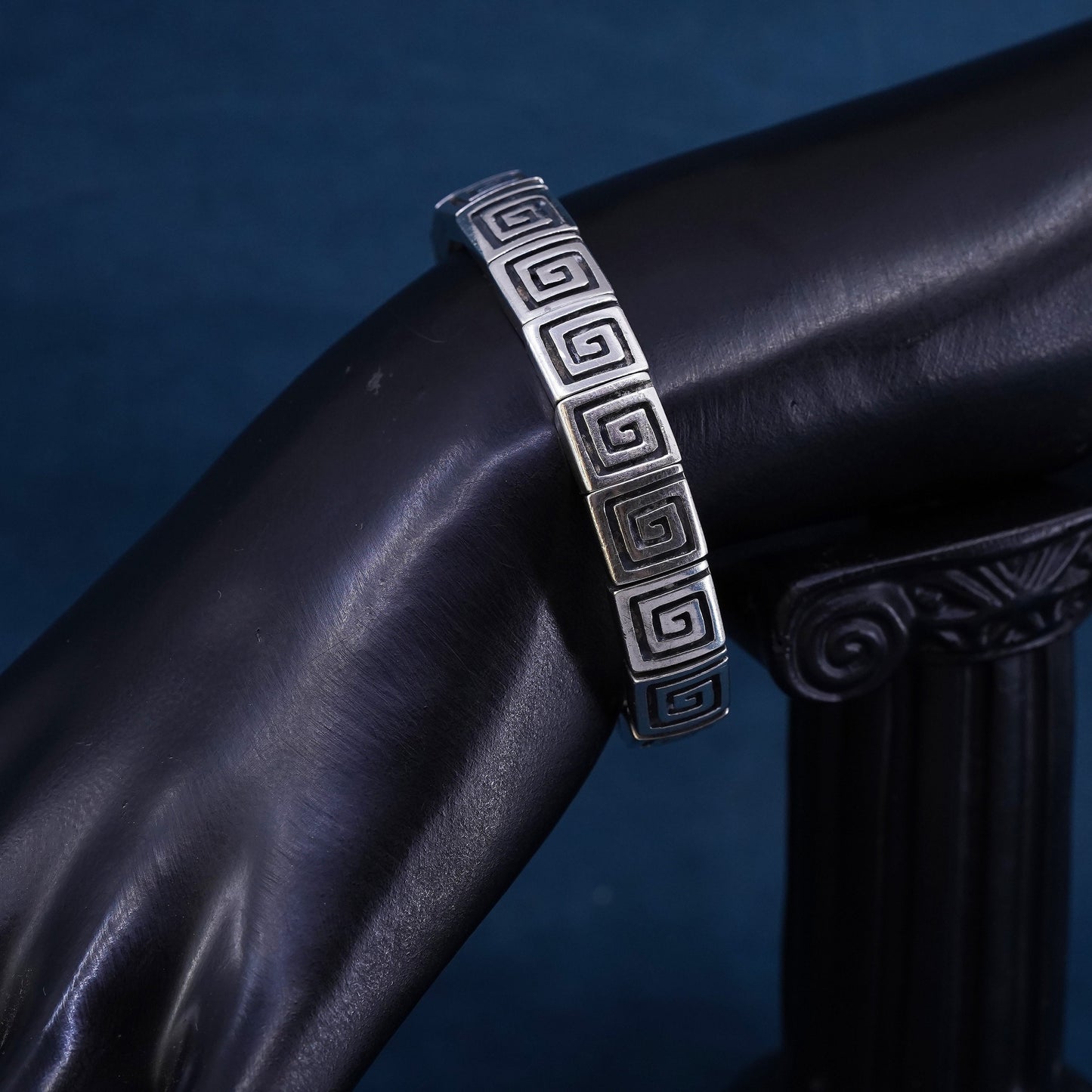 5.75”, Sterling silver bracelet, 925 Greek key bracelet with leather strap